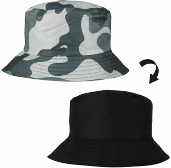 Vissershoedje/zonnehoedje - camouflage print - one size - volwassenen - bucket hat - 2 zijdig