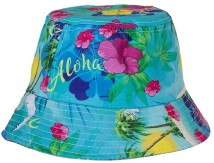 Vissershoedje / zonnehoedje Hawaii thema - voor volwassenen - blauw - Tropisch