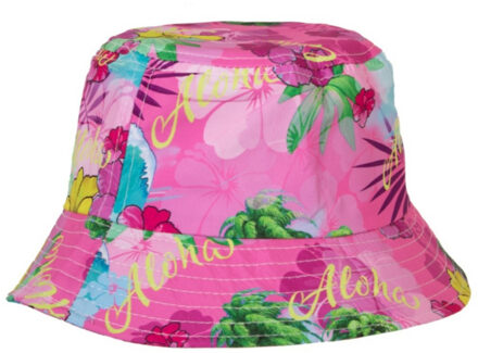 Vissershoedje / zonnehoedje Hawaii thema - voor volwassenen - roze - Tropisch