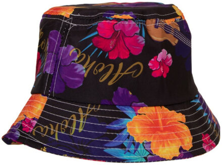 Vissershoedje / zonnehoedje Hawaii thema - voor volwassenen - zwart - Tropisch