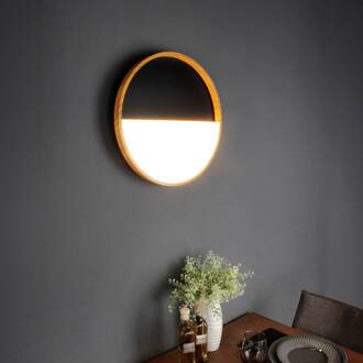 Vista LED wandlamp, zwart/licht hout, Ø 30 cm zwart, licht hout