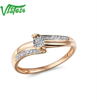 VISTOSO Pure 14K 585 Two-Tone Gold Sparkling Illusion-Set Miracle Plate Diamond Ring For Women Anniversary Trendy Fine Jewelry