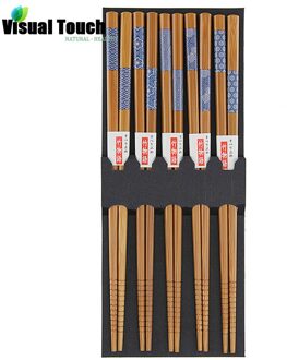 Visuele Touch Klassieke Aziatische Servies Chinese Stijl Japanse Bamboe Eetstokjes Set 5 Paren/partij