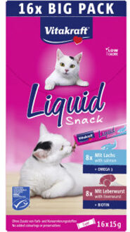 Vitakraft Liquid Snack met leverworst en zalm voor katten multipack (16 x 15 g) 5 verpakkingen