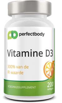 Vitamine D3 15mcg softgels - 600 IU - Voor botten, spieren & weerstand - 200 softgels PerfectBody