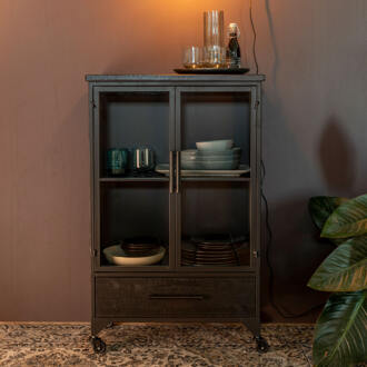 Vitrinekast 'Bony' Op wieltjes, 105 x 65cm - 105 x 65 cm