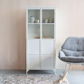 Vitrinekast 'Majah' metaal 150 x 68cm, kleur Wit - 150 cm