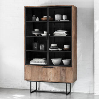 Vitrinekast 'Odeon' Teakhout, 210 x 120cm Bruin - 120 cm