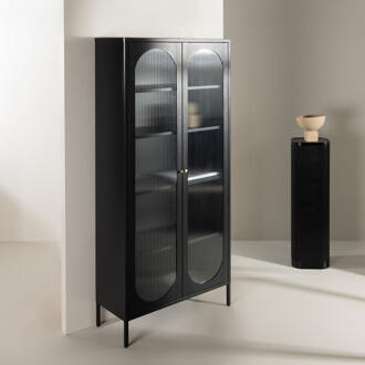 Vitrinekast 'Tilla' 180 x 80cm, kleur Zwart