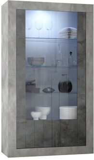 Vitrinekast Urbino 190 cm hoog in grijs beton met oxid Grijs,Grijs beton,Oxid (Oxide)
