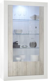 Vitrinekast Urbino 190 cm hoog in hoogglans wit met grenen wit Wit,Hoogglans wit
