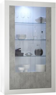Vitrinekast Urbino 190 cm hoog in hoogglans wit met grijs beton Wit,Hoogglans wit