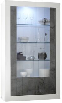 Vitrinekast Urbino 190 cm hoog in hoogglans wit met oxid Wit,Hoogglans wit