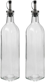 Vivalto Azijn/olie fles met schenktuit en dop - glas - 500 ml - 31 cm - Olie- en azijnstellen Transparant