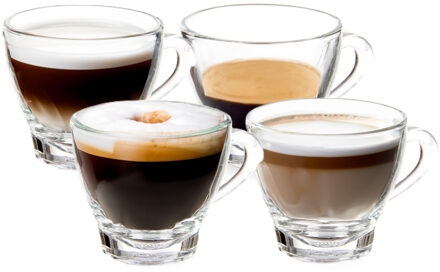 Vivalto Design Espresso koffie glazen met oor - set 4x stuks - transparant glas - 80 ml - Koffie- en theeglazen