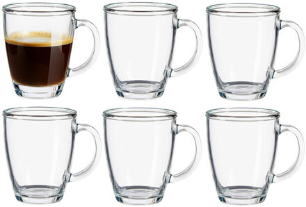 Vivalto Design koffie of thee glazen met oor - 6x stuks - transparant glas - 310 ml