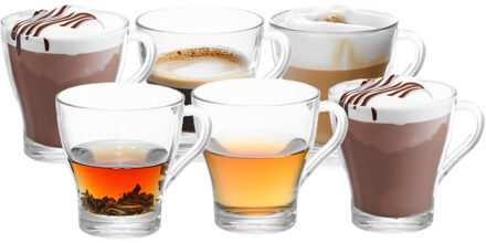 Vivalto Design Koffie/thee glazen met oor - set 12x stuks - transparant glas - 280 ml