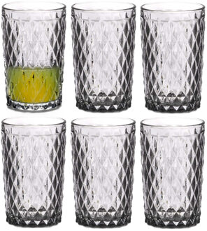 Vivalto Drinkglazen/waterglazen Diamonds - grijs glas - 6x - 370 ml