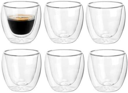Vivalto dubbelwandige Espresso koffieglazen - 12x stuks - Borosilicaat glas - 100 ml