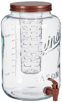 Vivalto Glazen drankdispenser/limonadetap met koper kleur dop/tap 8 liter