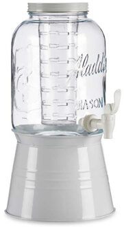 Vivalto Glazen drankdispenser/limonadetap op voet met witte kleur dop/voet/tap 3.8 liter - Drankdispensers Transparant