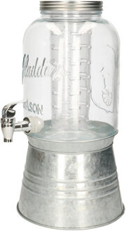 Vivalto Glazen drankdispenser/limonadetap op voet met zilver kleur dop/voet/tap 3.8 liter - Drankdispensers Transparant