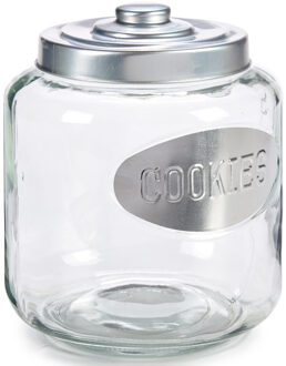 Vivalto Glazen koektrommel/snoepjes/koekjes voorraad pot met zilverkleurige deksel 4000 ml Transparant