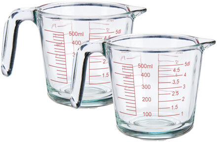 Vivalto Glazen maatbeker - 2x - 500 ml - glas - 10 x 12 x 18 cm - vloeistoffen afmeten - keukenartikel