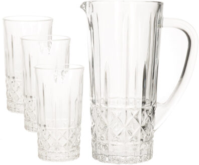 Vivalto Glazen schenkkan/karaf 1liter 25 x 16 cm met 6 drinkglazen van 250 ML - Drinkglazen Transparant