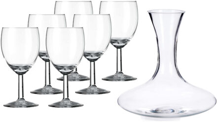 Vivalto Glazen wijn karaf / decanteer kan van 1,4 liter met 6x stuks wijnglazen voor rode wijn 200 ml