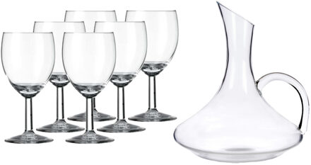 Vivalto Glazen wijn karaf / decanteer kan van 1,5 liter met 6x stuks wijnglazen voor rode wijn 200 ml