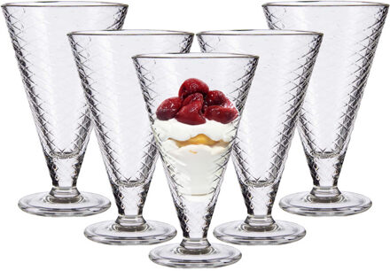 Vivalto IJcoupes/ijs/dessert serveer schaaltjes - op voet - set 6x stuks - glas - 340 ml Transparant