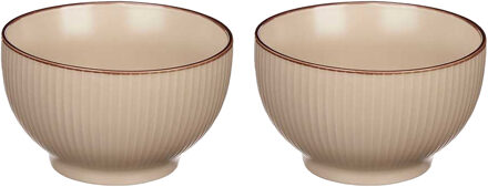 Vivalto Kommetjes/serveer schaaltjes - 2x - Mistique - porselein - D14 x H8 cm - beige - Stapelbaar