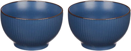 Vivalto Kommetjes/serveer schaaltjes - 2x - Mistique - porselein - D14 x H8 cm - blauw - Stapelbaar