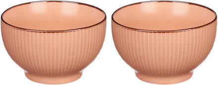 Vivalto Kommetjes/serveer schaaltjes - 2x - Mistique - porselein - D14 x H8 cm - zalm roze - Stapelbaar