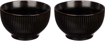 Vivalto Kommetjes/serveer schaaltjes - 2x - Mistique - porselein - D14 x H8 cm - zwart - Stapelbaar