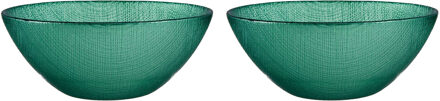 Vivalto Kommetjes/serveer schaaltjes - 2x - Murano - glas - D15 x H6 cm - groen - Stapelbaar