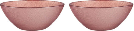 Vivalto Kommetjes/serveer schaaltjes - 2x - Murano - glas - D15 x H6 cm - roze - Stapelbaar