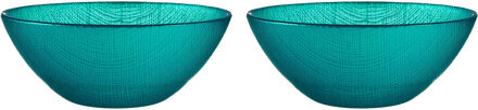 Vivalto Kommetjes/serveer schaaltjes - 2x - Murano - glas - D15 x H6 cm - turquoise blauw - Stapelbaar