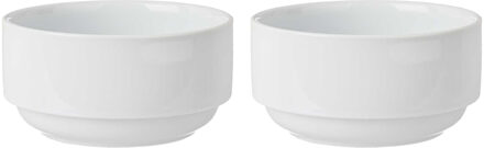 Vivalto Kommetjes/serveer schaaltjes - 2x - Sendai - porselein - D13 x H6.5 cm - ivoor wit - Stapelbaar