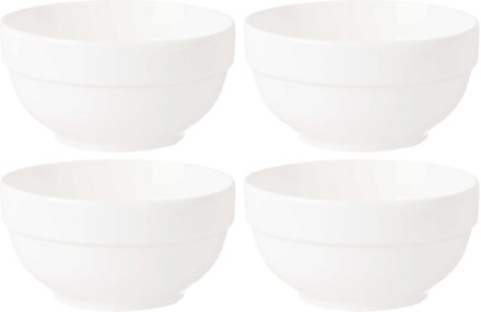 Vivalto Kommetjes/serveer schaaltjes - 4x - Kendai - porselein - D13 x H6.5 cm - ivoor wit - Stapelbaar