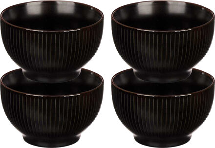 Vivalto Kommetjes/serveer schaaltjes - 4x - Mistique - porselein - D14 x H8 cm - zwart - Stapelbaar