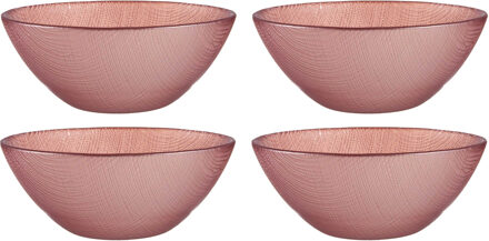 Vivalto Kommetjes/serveer schaaltjes - 4x - Murano - glas - D15 x H6 cm - roze - Stapelbaar
