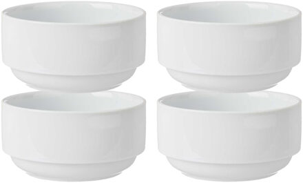 Vivalto Kommetjes/serveer schaaltjes - 4x - Sendai - porselein - D13 x H6.5 cm - ivoor wit - Stapelbaar