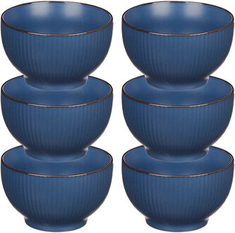 Vivalto Kommetjes/serveer schaaltjes - 6x - Mistique - porselein - D14 x H8 cm - blauw - Stapelbaar