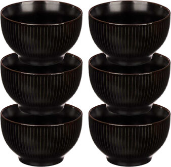 Vivalto Kommetjes/serveer schaaltjes - 6x - Mistique - porselein - D14 x H8 cm - zwart - Stapelbaar