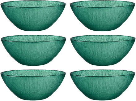 Vivalto Kommetjes/serveer schaaltjes - 6x - Murano - glas - D15 x H6 cm - groen - Stapelbaar