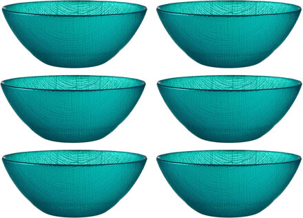 Vivalto Kommetjes/serveer schaaltjes - 6x - Murano - glas - D15 x H6 cm - turquoise blauw - Stapelbaar