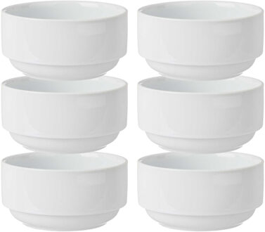 Vivalto Kommetjes/serveer schaaltjes - 6x - Sendai - porselein - D13 x H6.5 cm - ivoor wit - Stapelbaar