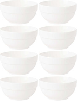 Vivalto Kommetjes/serveer schaaltjes - 8x - Kendai - porselein - D13 x H6.5 cm - ivoor wit - Stapelbaar